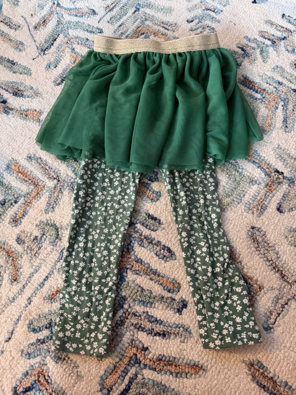 Cat & Jack Green Tulle Skirted Leggings with Gold Waistband